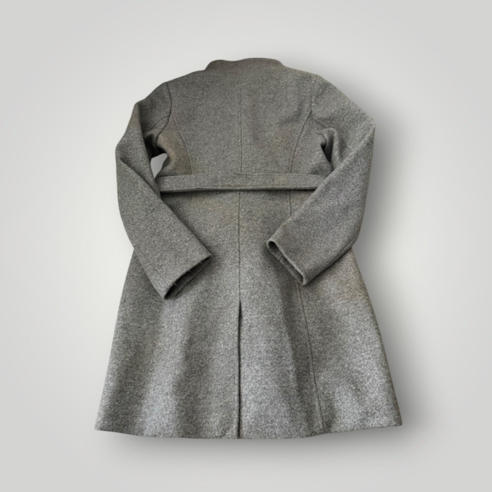 Allegra K Wrap Coat Women XS Gray Belted Overcoat Trench Minimalist Quiet Luxury - Picture 4 of 11
